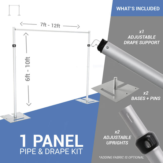 Pipe and Drape Backdrop Kit - 7 to 12 Feet Tall (Adjustable Single)